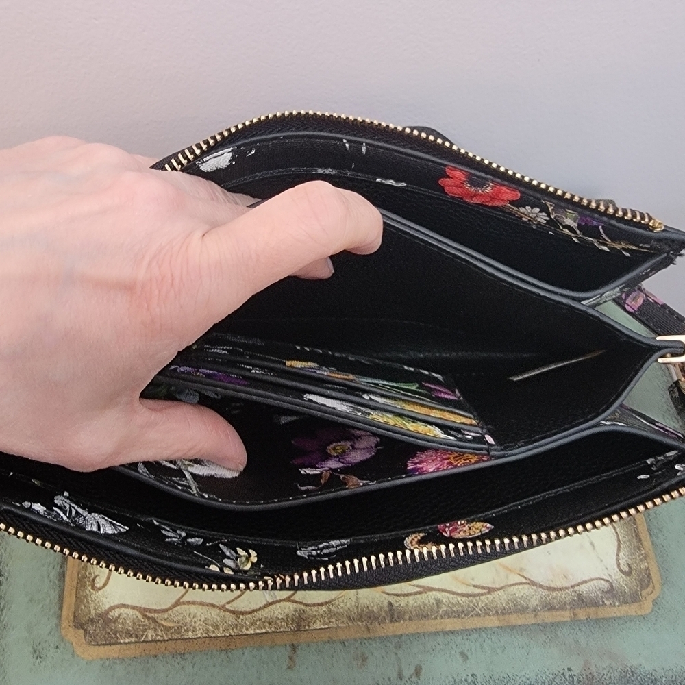 Multi Color Floral Midnight Garden Faux Saffiano Clutch / Crossbody / Wristlet - Picture 6 of 7